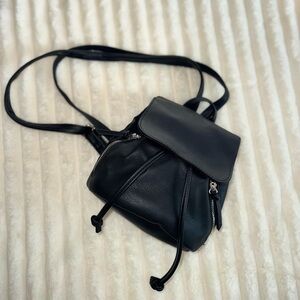 Black Leather Mini Backpack